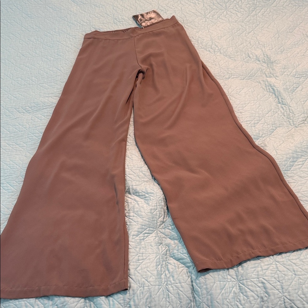 NWT Ramona Ra Wide-Leg taupe Pants elastic waist sz M orig $250